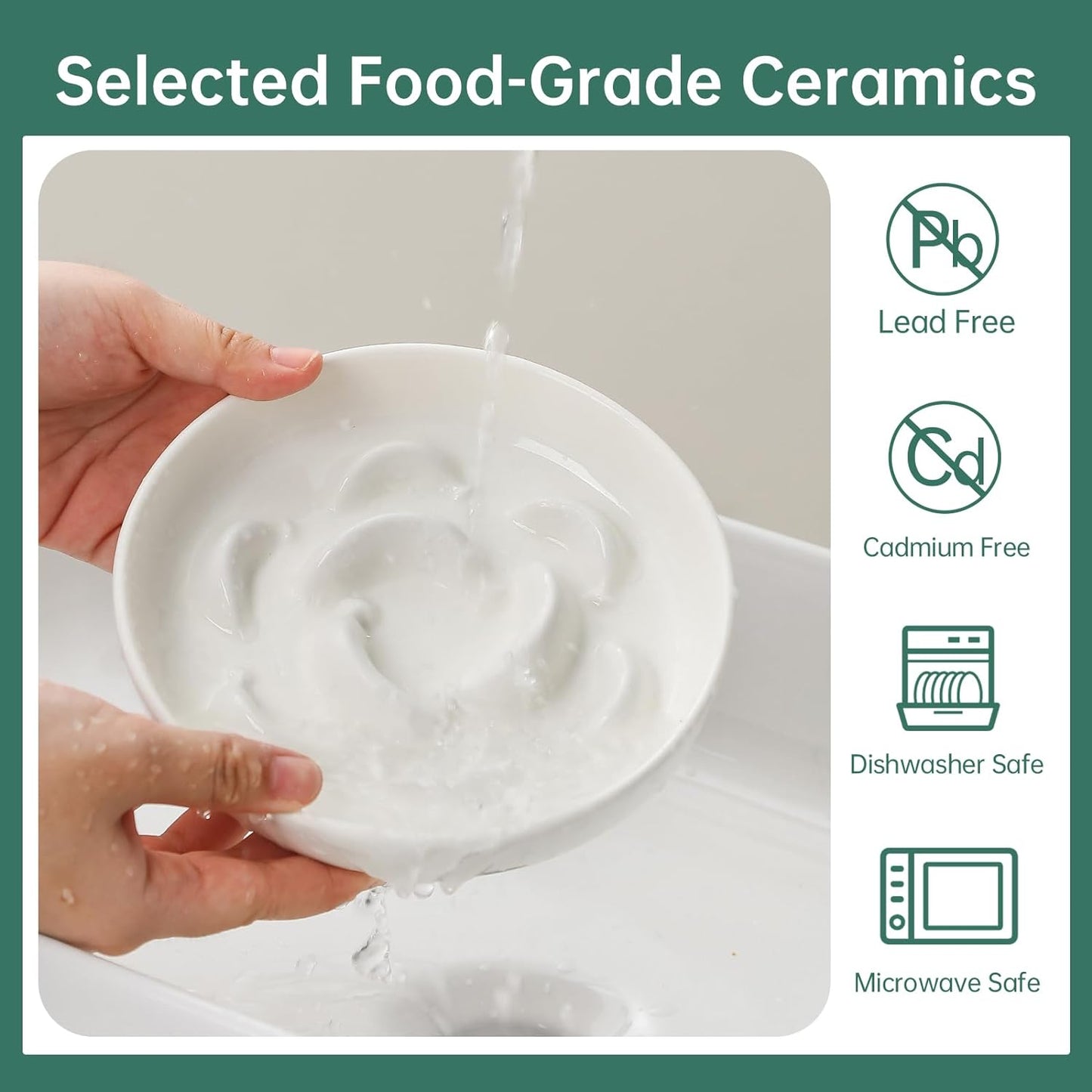 Ceramic Cat Slow Feeder Bowl - Pastel Series Cat Plate for Dry and Wet Food - Cute Maze Feeder Dish for Healthy Eating - Dishwasher Safe - 6.3''W x 1.2''H - 7 OZ - Ivory White