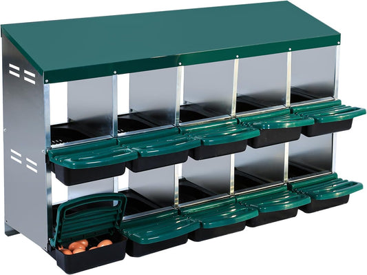 Nesting Boxes for Chickens, Chickens Laying Boxes for Chicken Coop, 10 Compartments Chicken Nesting Boxes, with Removable Tray, Easy Cleaning, for Hens Outdoor Chicken Coop Farm Yard, Green