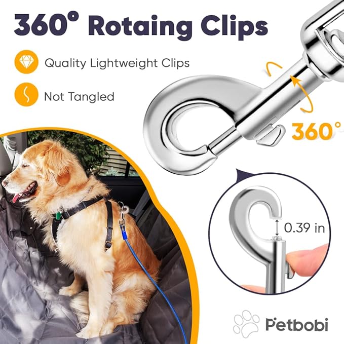 Petbobi Dog Seat Belt for Car - 2 Pack Chew Proof Durable Dog Seatbelt Tether for Small Medium Large Pets - Metal Vehicle Harness Restraint with Double Clips and Latch - Car Leash for Safety Travel