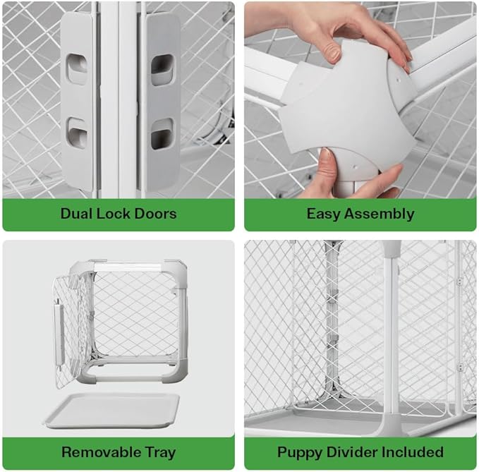 DIGGS Evolv Dog Crate - Slim, Durable Dog Kennel with Removable Ceiling Panel and Modular Design - Safe, Stylish, and Convenient (Ash, Intermediate)