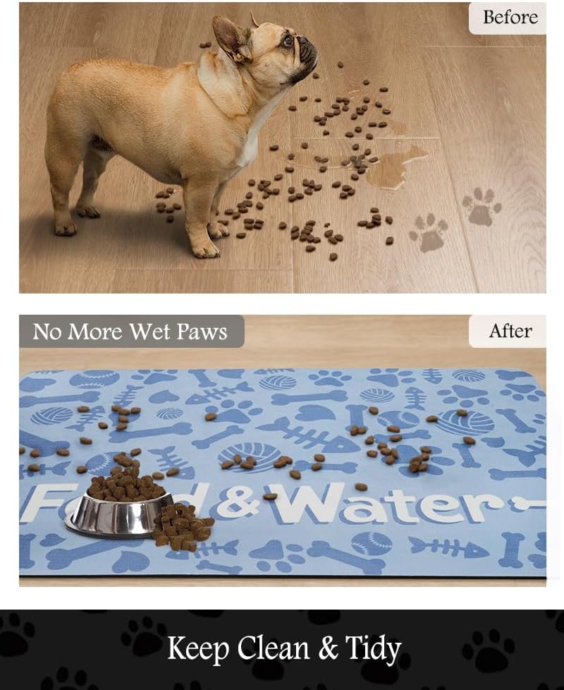 Pet Feeding Mat-Absorbent Dog Mat for Food and Water Bowl-No Stains Quick Dry Water Dispenser Mat-Dog Accessories Pet Supplies-Bowl for Messy Drinkers（Bone,12"x19"