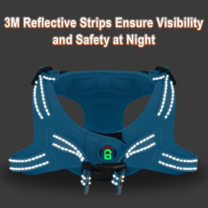 BARKBAY Dog Harness, Reflective Adjustable Puppy No Pull Harness, Breathable Soft, Blue, XXS