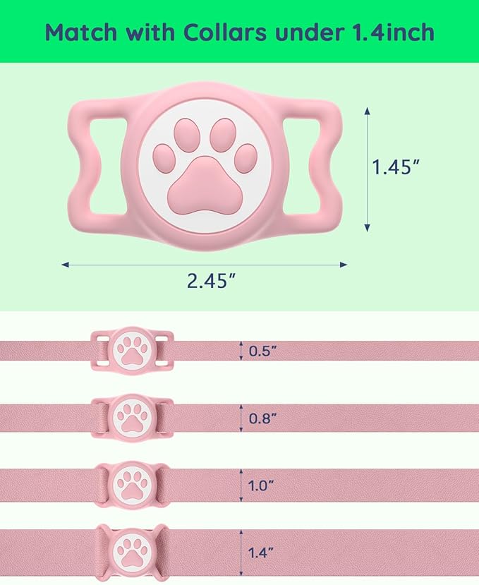 IP68 Waterpoof Dog Airtag Holder, Stretchy Silicone Full Body Covered Apple Air Tag Holder for Dog Cat Collar Fit All Width Collar (Pink, 1 Pack)