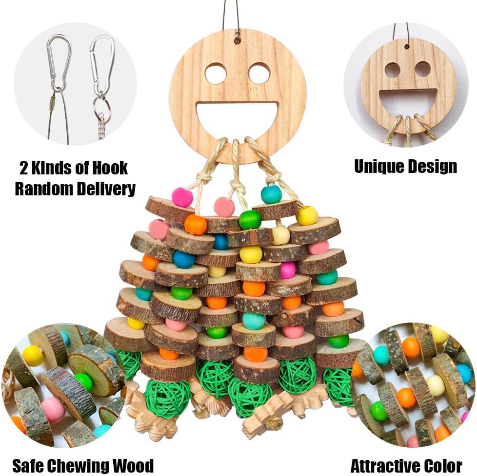 Large Parrot Toys, Multi-Color Wooden Block with Halloween Shape Bird Chewing Toy for Macaws, Cockatoos, African Grey and Large Medium Parrot Birds