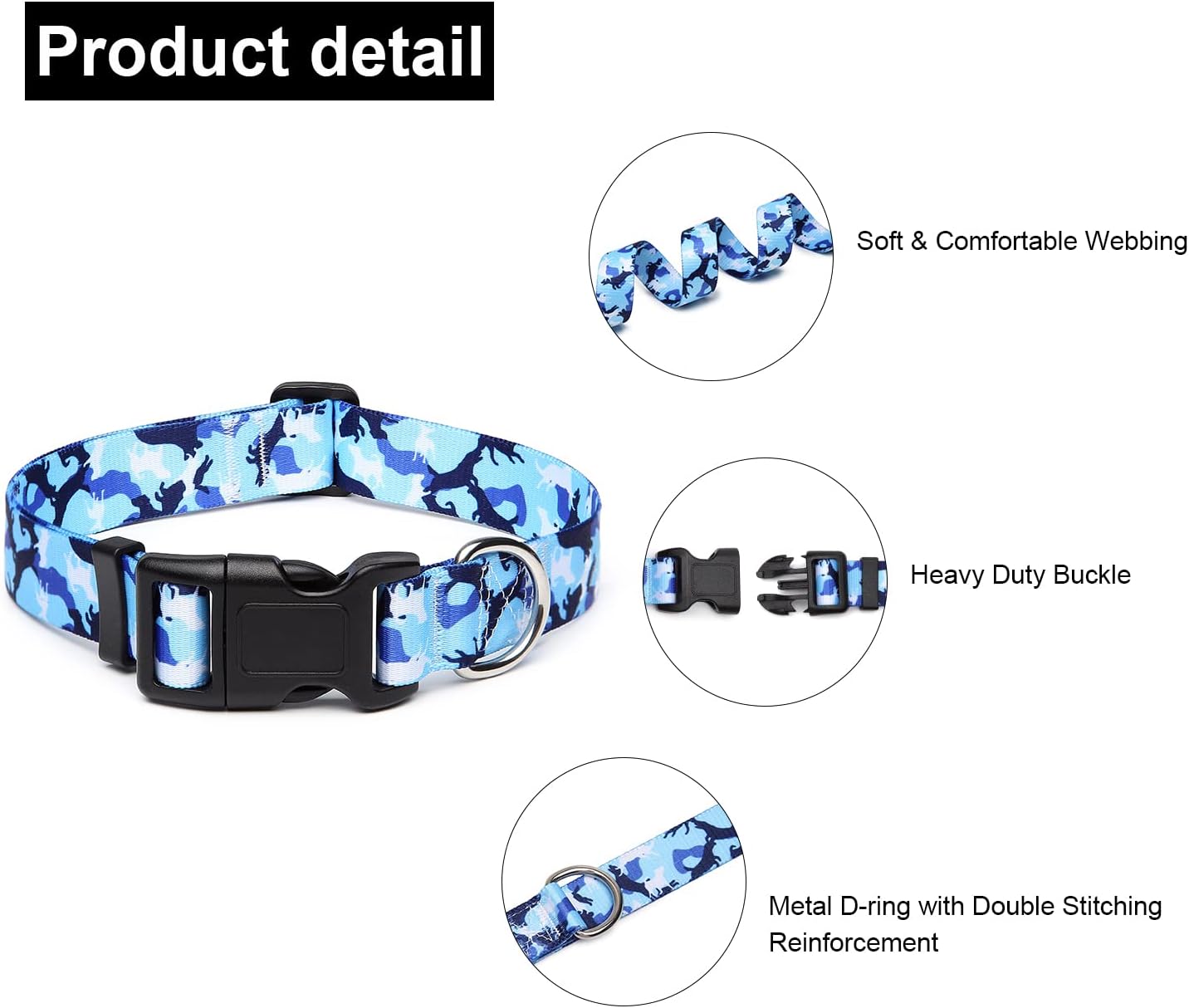 Mercano Adjustable Dog Collar - Special Design Patterns, Soft Nylon Comfortable Durable Pet Collar for Small Medium Large Dogs (XS, Dog Camouflage Blue)