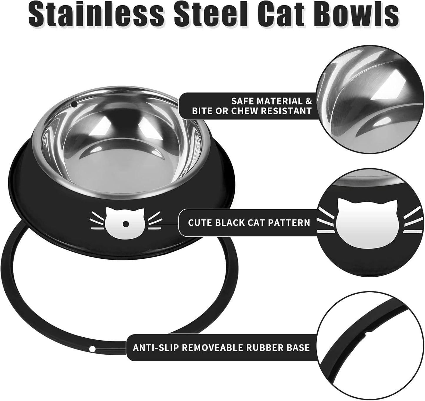 3Pcs Cat Bowls Non-Slip Stainless Steel Small Cat Food Bowl Unbreakable Thick Rubber Base Easily Clean Lovely Color