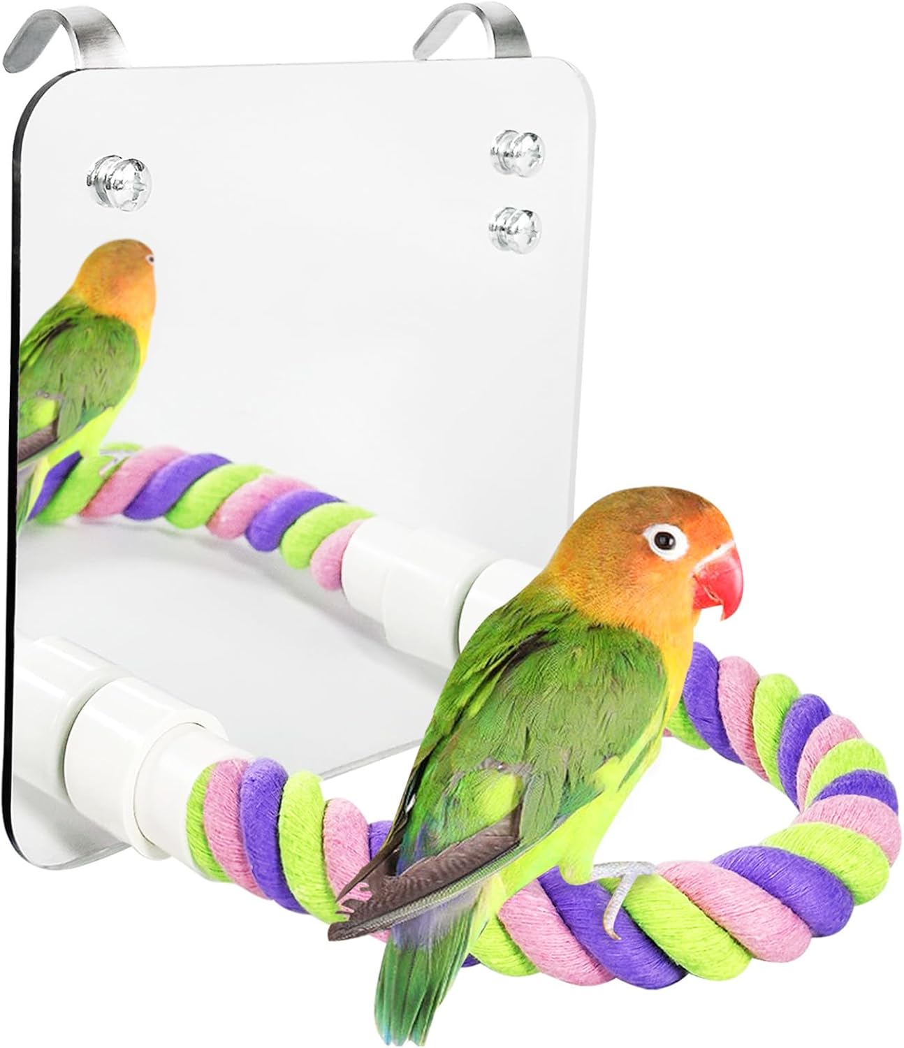 5.9" Bird Mirror with Rope Perch Bird Toys Swing, Comfy Perch for Greys Amazons Parakeet Cockatiel Conure Lovebirds Finch Canaries