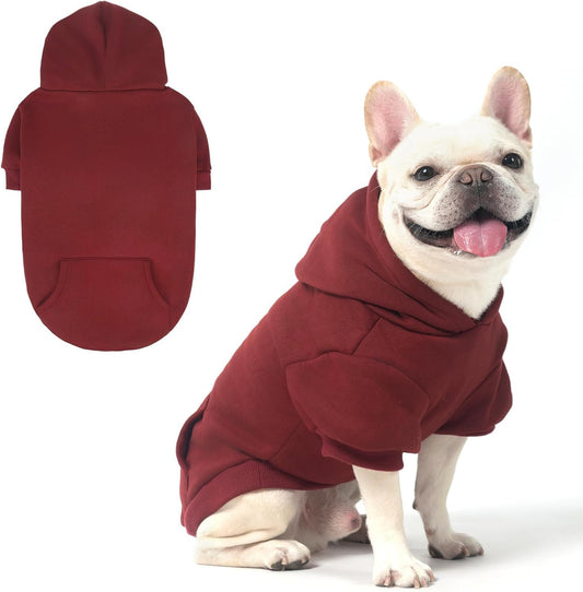KOOLTAIL Soft and Warm Dog Hoodie Sweater with Leash Hole and Pocket, Winter Coat for Small to Large Dogs, Cat, Puppy, Boys, Girls - Deep Red SM