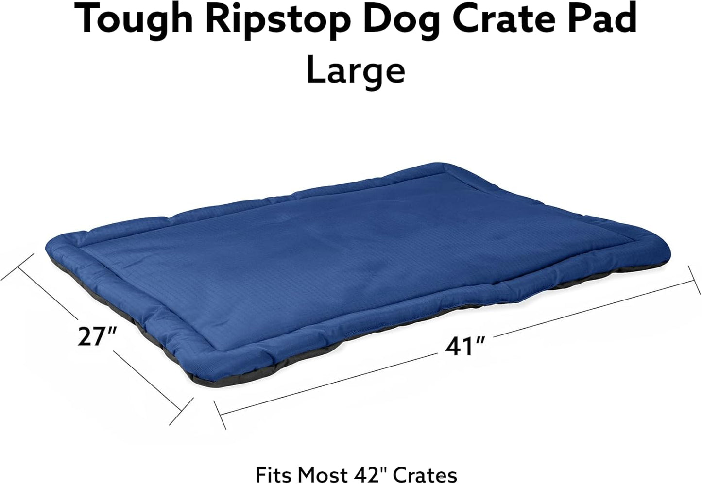 K9 Ballistics Tough Ripstop Dog Crate Pad - Durable & Machine Washable with Non-Skid Bottom and 120-Day Warranty, Fits 42" Wire Crates - Large, Blue Quartz