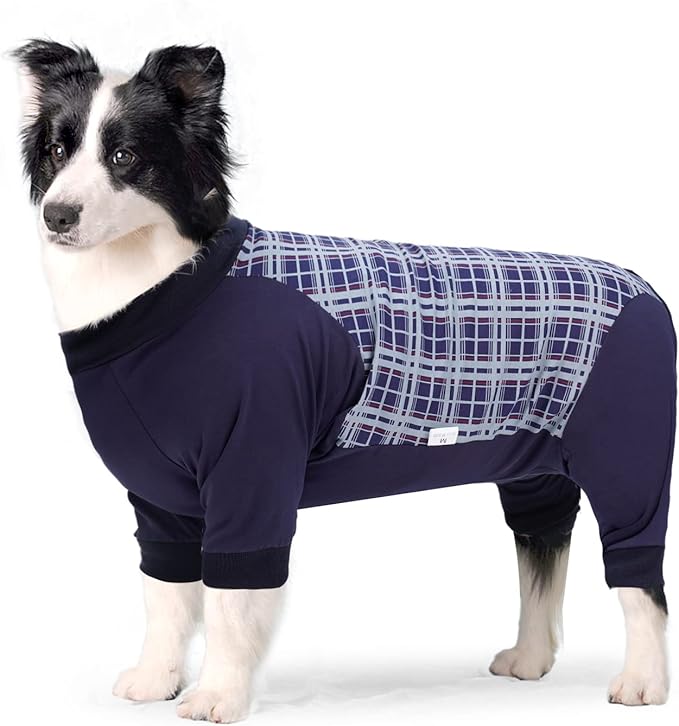 Dog Recovery Suit, Abdominal Wound After Surgery Wear, Anti Licking Bodysuit with Zipper, E-Collar & Cone Alternatives, Plaid Dog Spay Surgical Shirt Prevent Shedding(Small, Blue)