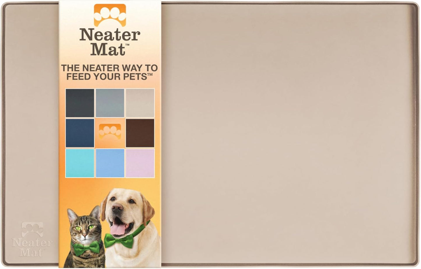 Neater Pet Brands Neater Mat Pet Mats for Food and Water, Cat & Dog Bowl Mat Waterproof Silicone, Feeding Tray, Dog Food Mats for Floors, Placemat w/Raised Edge for Under Bowls, 16” x 10”, Cappuccino