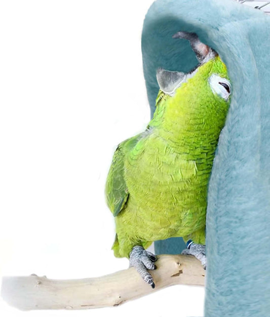 SIMENA Bird Blanket for Cage, Corner Fleece Bed for Birds, Cozy Bird Warmer, Parrot House for Cage, Cuddle Nest Hanging Toy for Lovebirds Parakeet (Blue, Medium)