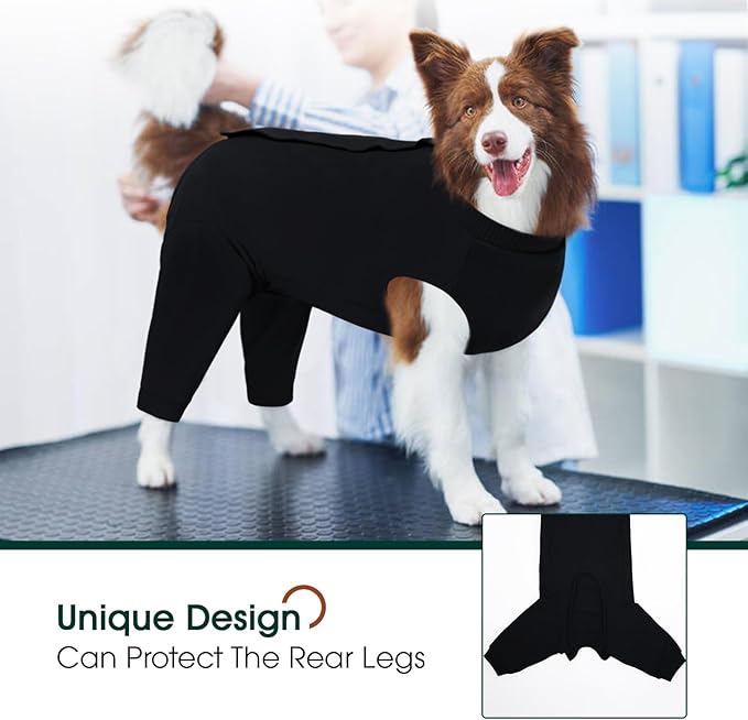Kuoser Dog Surgery Suit Female Spay Male Neuter, Dog Leg Sleeve to Stop Licking Soft Dog Onesie for Abdominal Wound, Dog Recovery Suit Rear Leg Sleeves Pet Elbow Brace Protector, Black 2XL