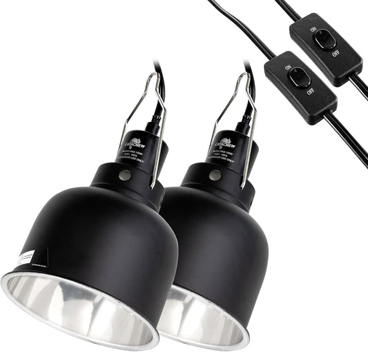 2 Pack Reptile Light Fixture, 5.5in Deep Dome Reptile Lamp Fixture, Optical Reflection Cover, Separate Switche & Hook, Terrarium Light Fixture for Reptile Heat Basking UVB Bulbs, 100W, Black