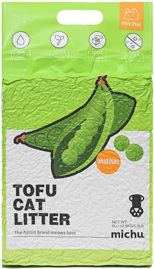 Tofu Cat Litter Natural Clumping Tofu Cat Litter, Fast Clumping and Easily Scoop-able 5.5lb/88oz 5 Scents - Original, 2 Pack