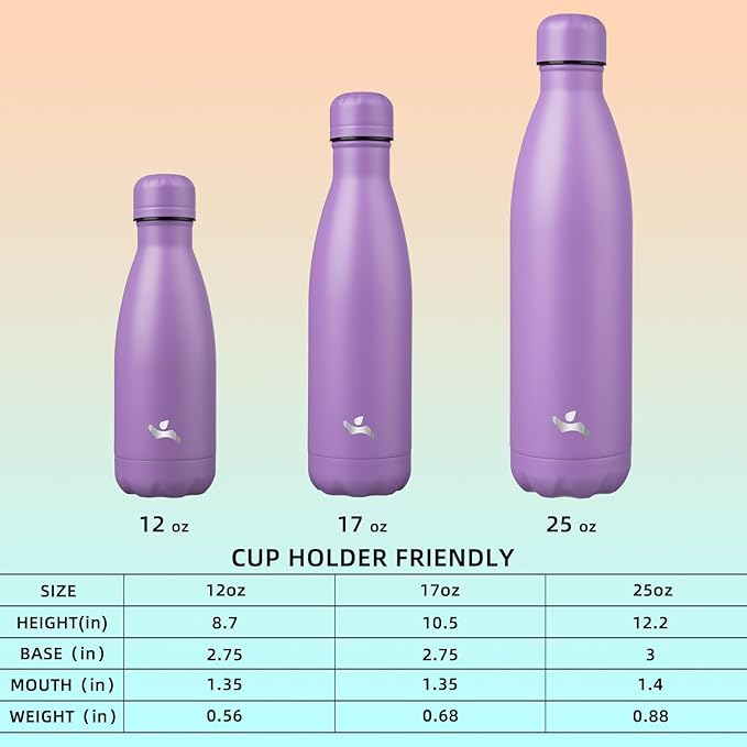 Insulated Water Bottles,17 oz Double Wall Stainless Steel Vacumm Metal Flask for Sports Travel,Lavender