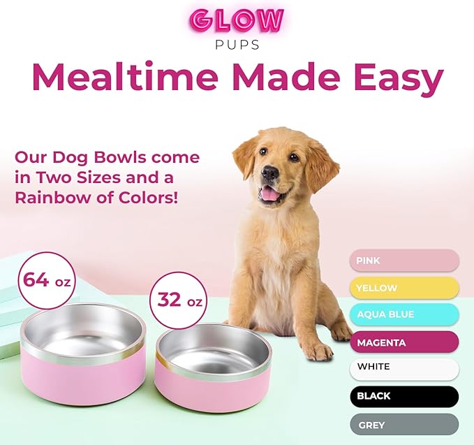 Dog Bowl, 64 oz Light Pink Stainless Steel Pet Bowl, Vacuum Insulated to Keep Water Cool, Non-Slip, Stylish and Functional, Easy to Clean Pet Bowl