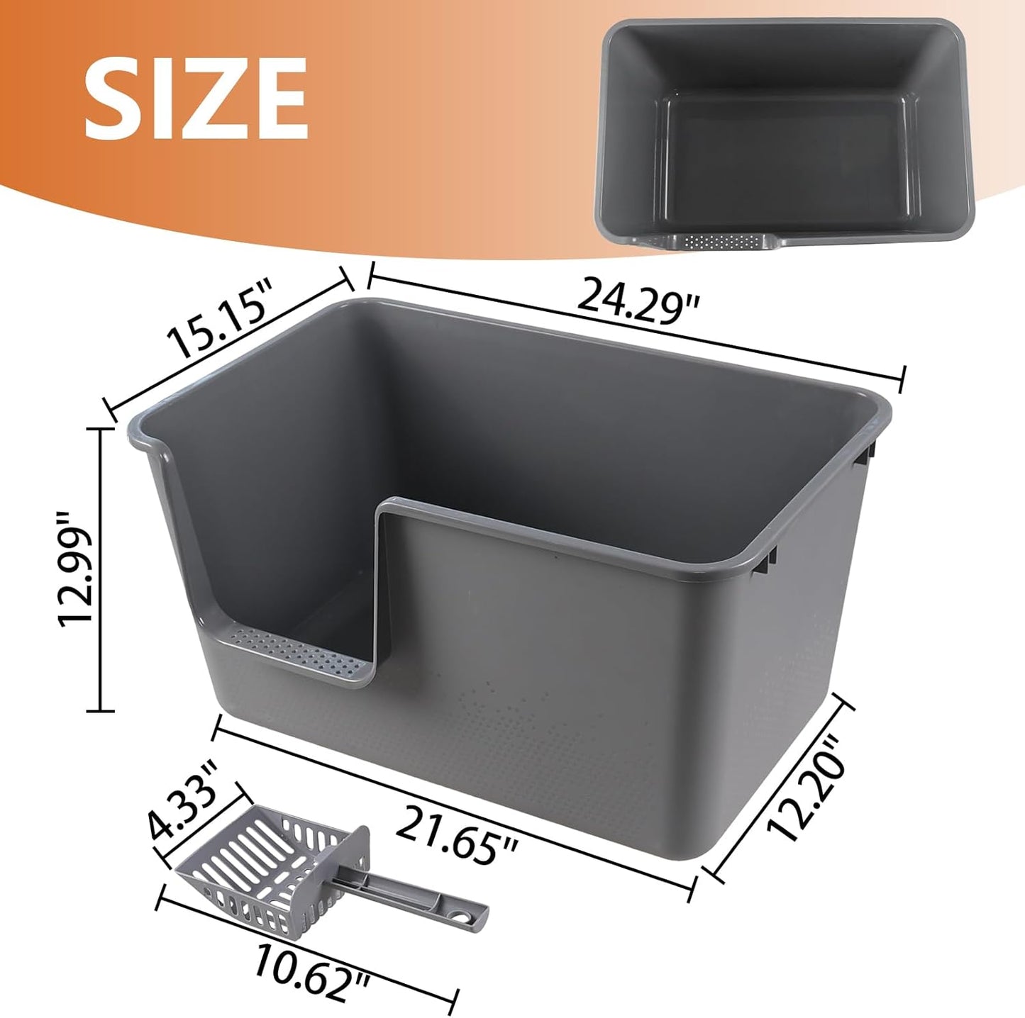 4 Packs Large Cat Litter Box with High Sides, Grey Open Top Cat Litter Basin