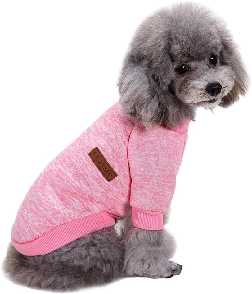 Jecikelon Dog Clothes Dogs Sweater Soft Puppies Clothing Winter Puppy Sweaters Warm Outfit for Dogs Small XXS XS Cat Apparel (Pink, L)