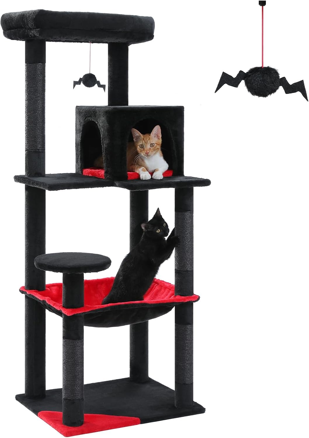PETEPELA 56.3" Gothic Cat Tree for Indoor Cats, Tall Cat Tower with Super Large Hammock (20"X16"), Sisal Covered Scratching Posts, Cozy Condo and Top Perch Black