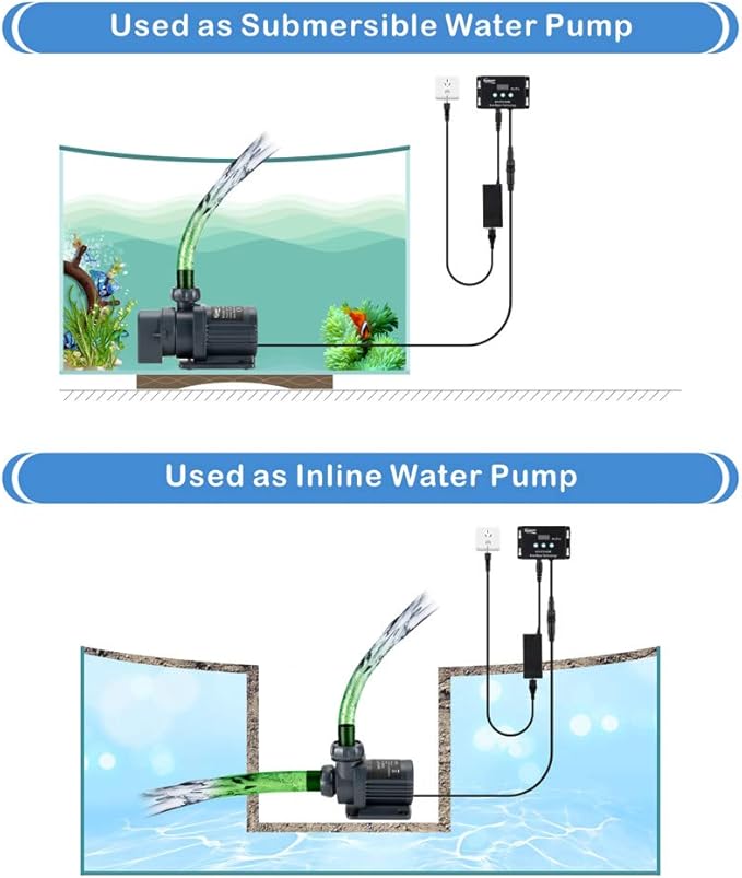 hygger 24V DC Water Pump Inline Submersible Saltwater Aquarium Pump with Controller Return Pump for Sump Tank 2650 GPH