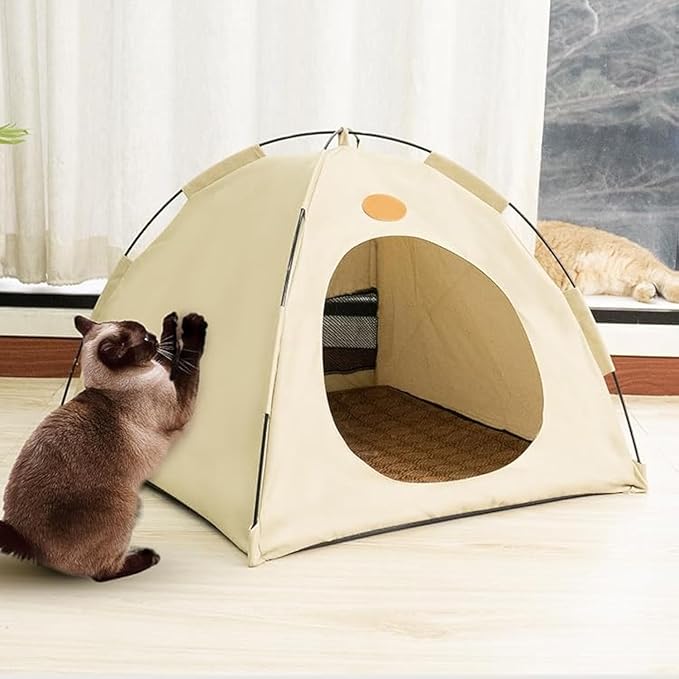 BreezyDen Pop-Up Pet Tent – Portable Indoor/Outdoor Cat Tent, Waterproof Pet Hideaway for Cats & Small Dogs with Mesh Window, Anti-Slip Base & Washable Design (Coffee, XL (20 catties Kitten))