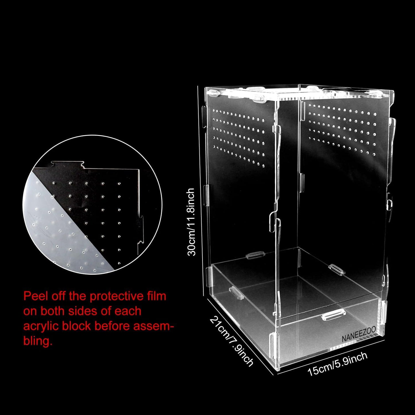 NANEEZOO Micro Habitat Terrariums with Locking Latch, 8x6x12 Inches Acrylic Reptile Tank with Water-tight Base, Arboreal Enclosure for Tarantula Jumping Spiders Small Tree Dwelling Reptiles (Arboreal)