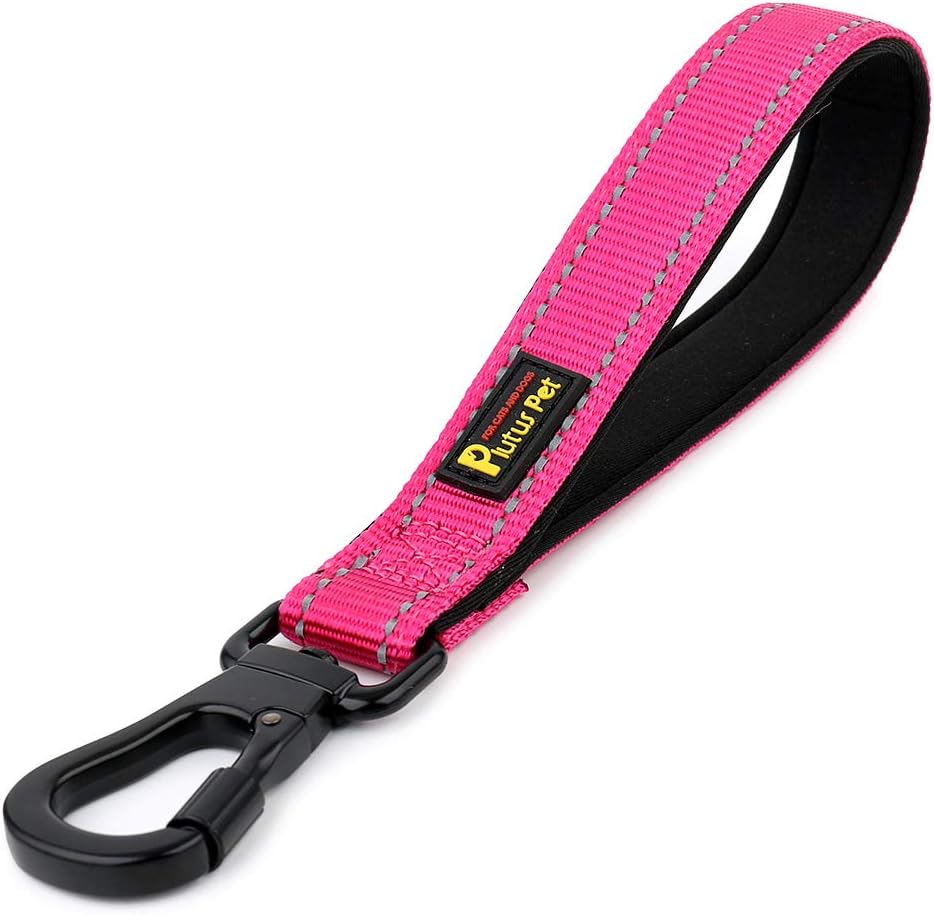 PLUTUS PET 10 Inch Short Dog Leash for Large Dogs with Locking Carabiner Clip & Padded Handle （10”, Pink）