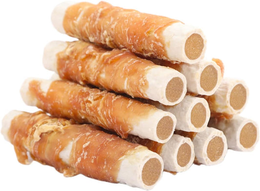 ASMPET Dog Treats, Chicken Wrapped Rawhide Sticks Filled with Sweet Potato for Small Medium Large Dogs（6pcs）