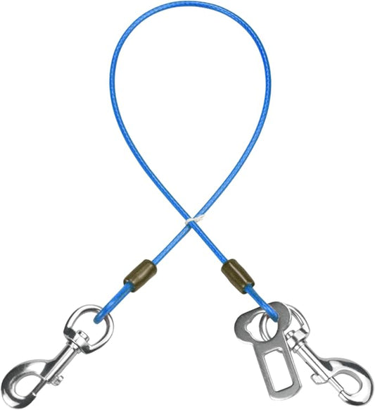 Dog Seat Belt Harness for Car,Dog Seatbelt of Coated Wire Leash Safety Restraint,No Chew Tether Cable Vehicle,Double Clips & Latch(Blue, 16 inch/40 CM)