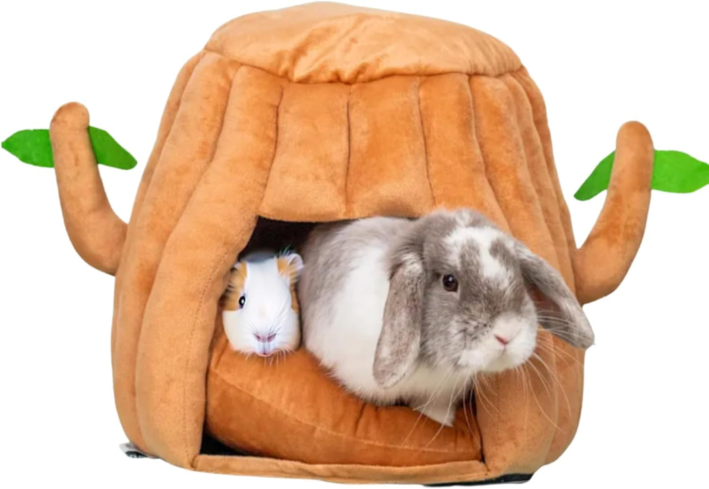 Hopp'd™ Guinea Pig Hideout & Bed – 2-in-1 Washable Tree Stump House | Rat, Ferret, Hamster, Bunny Bed Hideout | Waterproof, Anti-Slip, Chew-Proof | Free Pillow | Small Animal Accessories (Large)