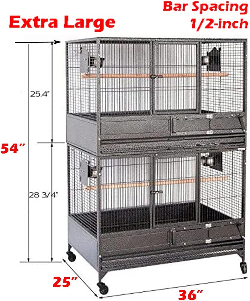 Extra Large Stackers Heavy Duty Wrought Iron Breeder Parrot Aviary Bird Breeding Rolling Cage with Side Nest Box Doors Metal Pull Out Grate and Tray