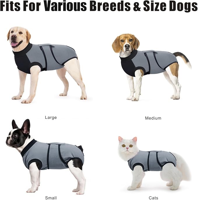 Idepet Dog Recovery Suit Female,Dogs Onesie Suit Surgery Male Breathable Pet Bodysuit for Spay Neuter E-Collar & Cone Alternative Surgical Suit Puppy Abdominal Anti Licking Wounds Shirt (Gray, XS)