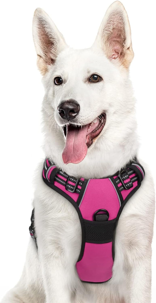 Eagloo Dog Harness Large Breed, No Pull Service Vest with Reflective Strips and Control Handle, Adjustable and Comfortable for Easy Walking, No Choke Pet Harness with 2 Metal Rings, Rose Red, XL