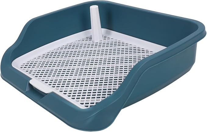 Fabater Dog Potty Toilet Training Tray, Portable Multifunctional Mesh Puppy Training Toilet Pad Holder with Bafflel for Small Dogs Puppies (Peacock Blue)