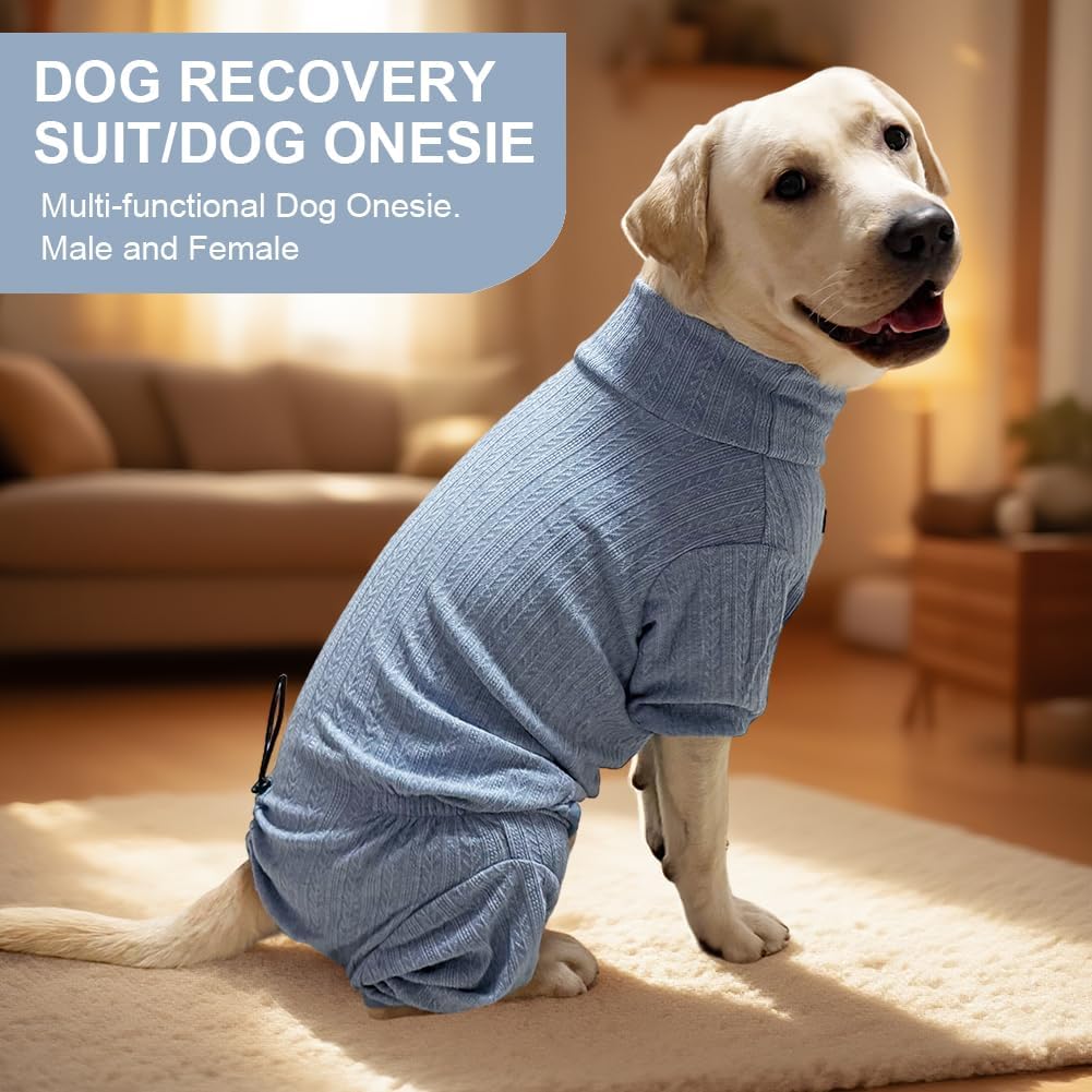 Dog Pyjamas Sweater Clothing and Loungewear Suitable for Small to Medium Breeds of Dogs, Dog Neutering Suits, Extra-Large Stretch Fabric, Four-Legged Dogs Clothes Pyjamas (Sweater Blue, L)