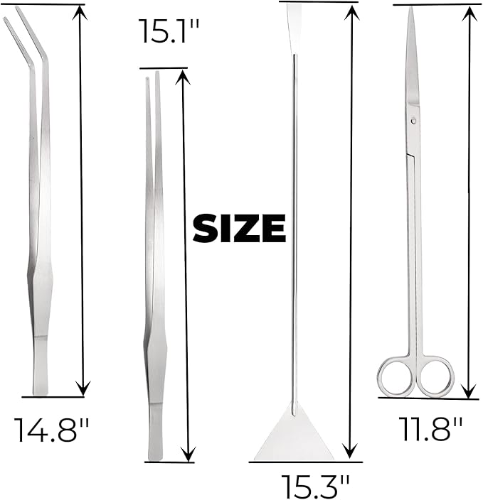 Hiceeden 4 Pcs 15 Inch Long Aquarium Aquascape Tools, Stainless Steel Aquascaping Tools Kit Include Aquarium Tweezer, Scissor, Spatula, Aquatic Plants Tool Set with Storage Pouch for Fish Tank