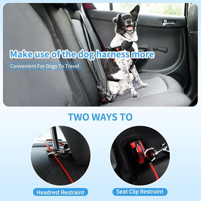 Dog Seat Belt Harness for Car,2pcs Dog Seatbelt of Coated Wire Leash Safety Restraint,No Chew Tether Cable Vehicle Dogs Accessories,Double Clips & Latch (2 Pack Black, 32 inch/80 CM)