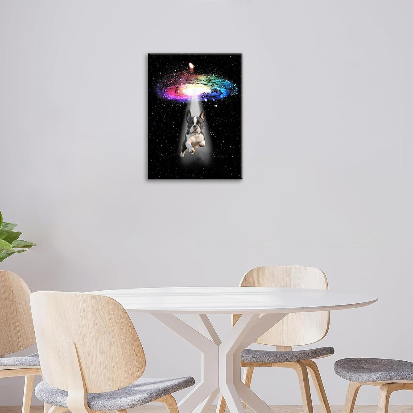 Funny Dog Wall Art Canvas Boston Terrier Wall Decor Prints Framed Painting Bulldog Galaxy Pictures Gifts Artwork for Bathroom 12"x16"