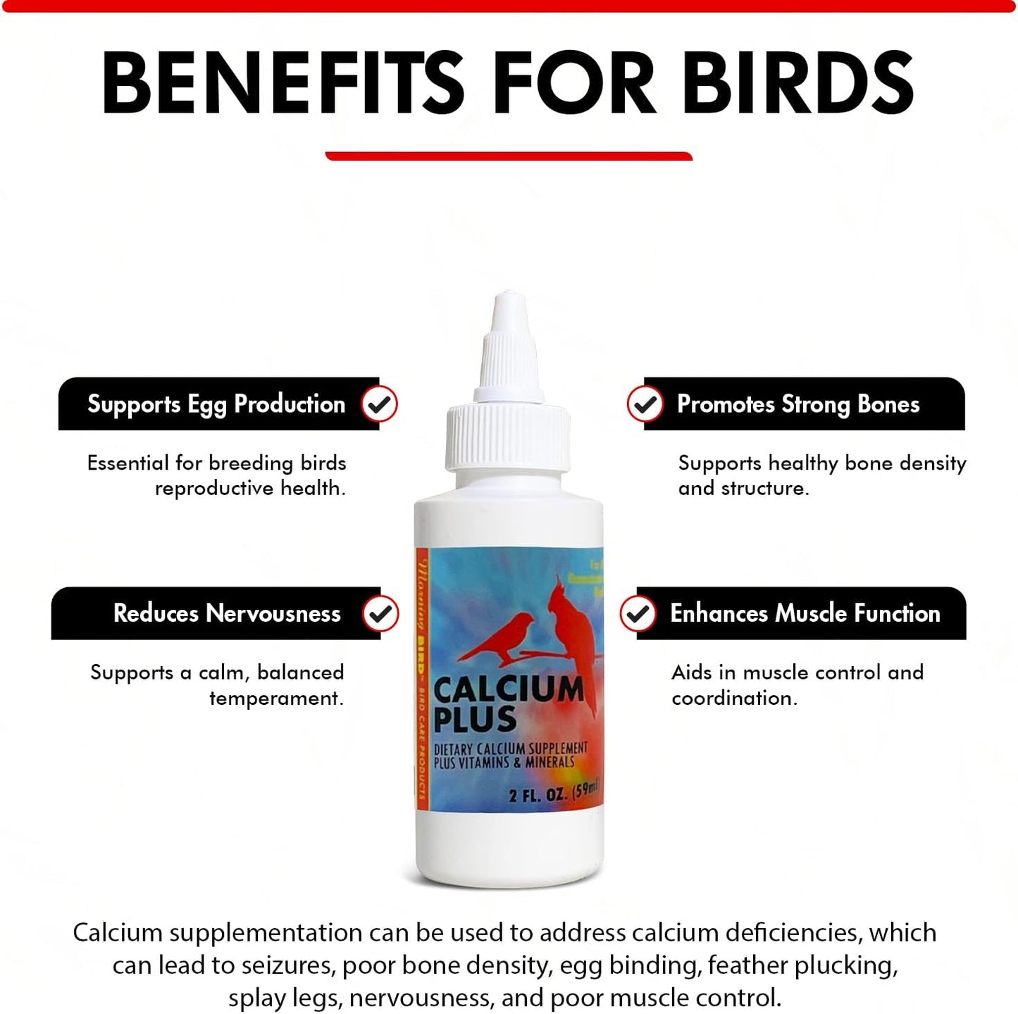 Morning Bird Calcium Plus Liquid Supplement for Birds - Liquid Calcium Formula with Magnesium and Vitamin D3 Calcium Supplement for All Birds – 2 Fl Oz