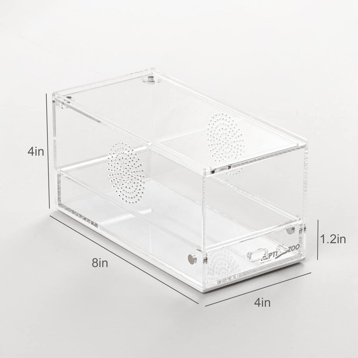 REPTI ZOO Magnetic Acrylic Reptile Terrarium 8" x 4" x 4", Transparent Tarantula Spider Enclosure Micro Breeding Box for Hermit Crab Snail Mantis Frog Insects
