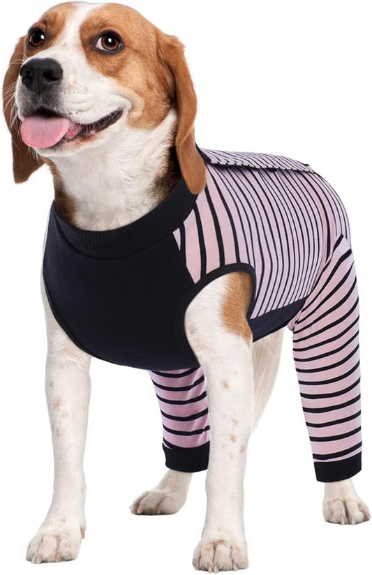 Kuoser Dog Recovery Suit, Anti Licking Dogs Rear Leg Sleeve, Abdominal Dog Surgical Suit with Pants Cover Protect Wounds, Dogs Elbow Protector Soft Pet Surgery Onesie Cone Alternative, Pink L