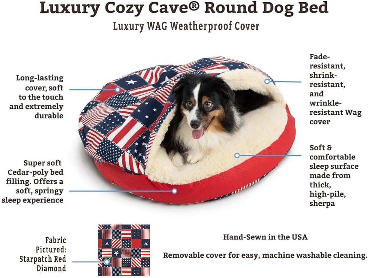 Snoozer Luxury Cozy Cave Dog Bed - Indoor Dog Bed with Cover Cave, Covered Calming Burrow for Medium & Large Sized Pets with Blanket Attached, Enclosed, Washable - XL, Pedigree Denim