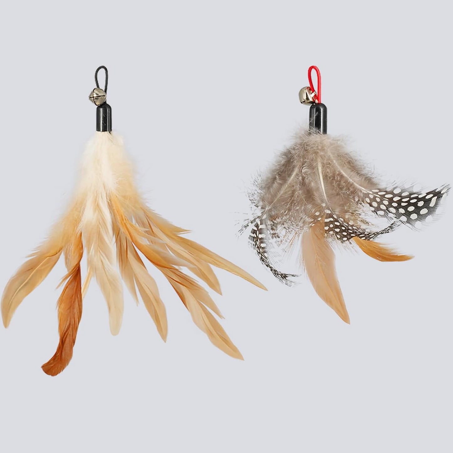 ROSAUI Cat Toy Refill Set – 6 Replacement Attachments for Teaser Wands, Includes 5 Feather Heads & 1 Lifelike Bird, Bell-Equipped, Interactive Accessories for Indoor Cats