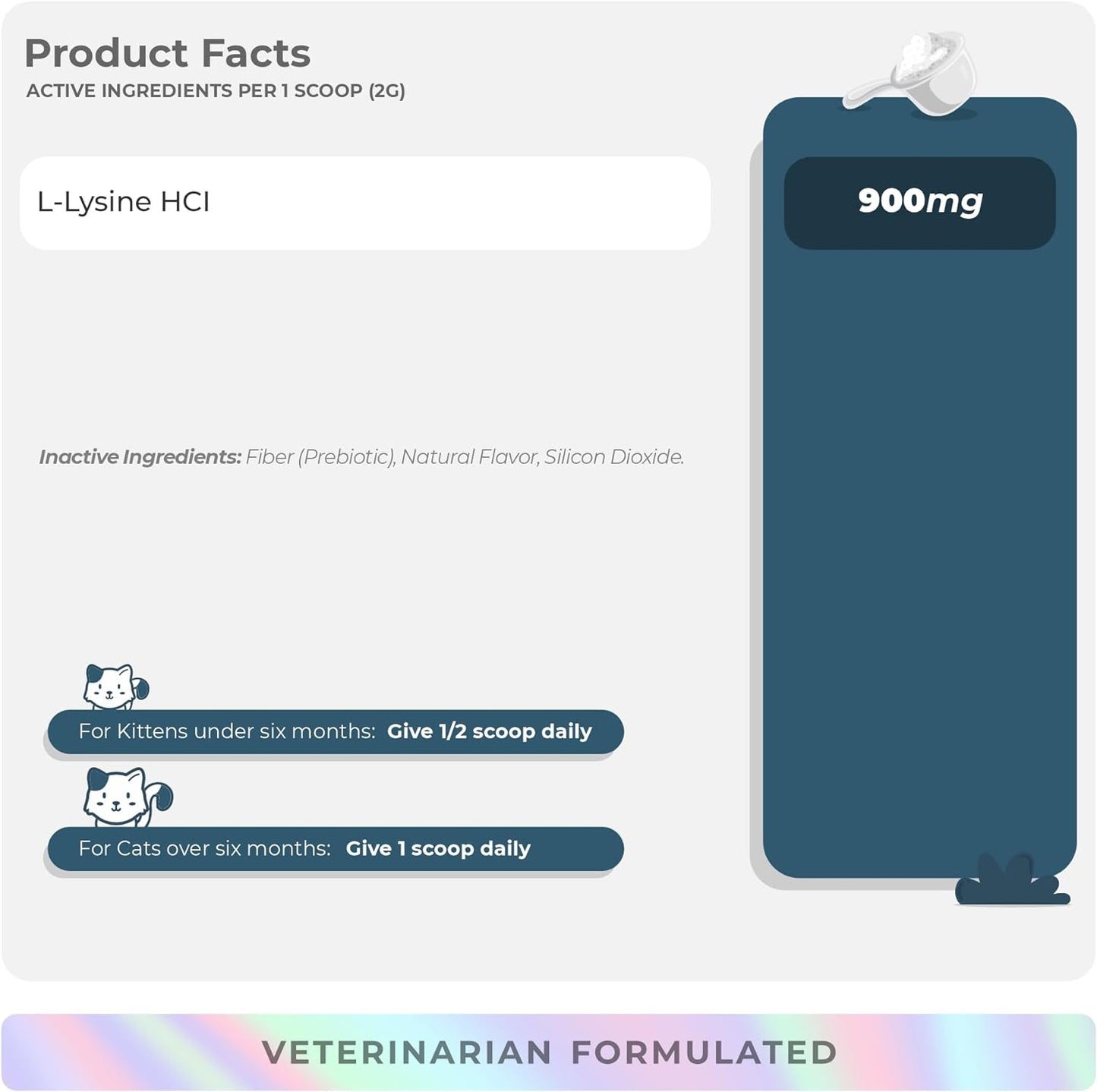 L-Lysine Supplement for Cats 900mg/scoop - Cat Supplement for Sneezing and Runny Nose, Cold, Immune Support, Eye Function, and Respiratory Health – Lysine Powder