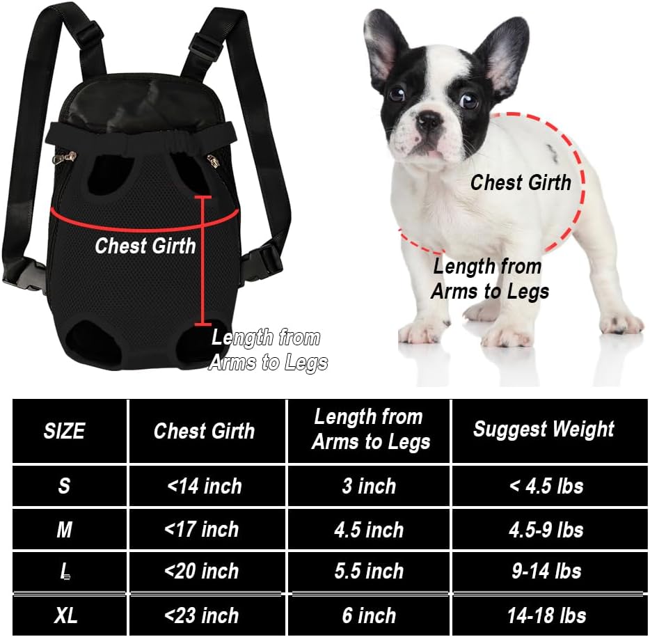 FEimaX Dog Carrier Backpack Pet Legs Out Front Cat Travel Bag, Adjustable Puppy Backpacks Carriers Hands-Free for Small Medium Dogs Cats Hiking Traveling Camping Daily Walking (Small, Black)