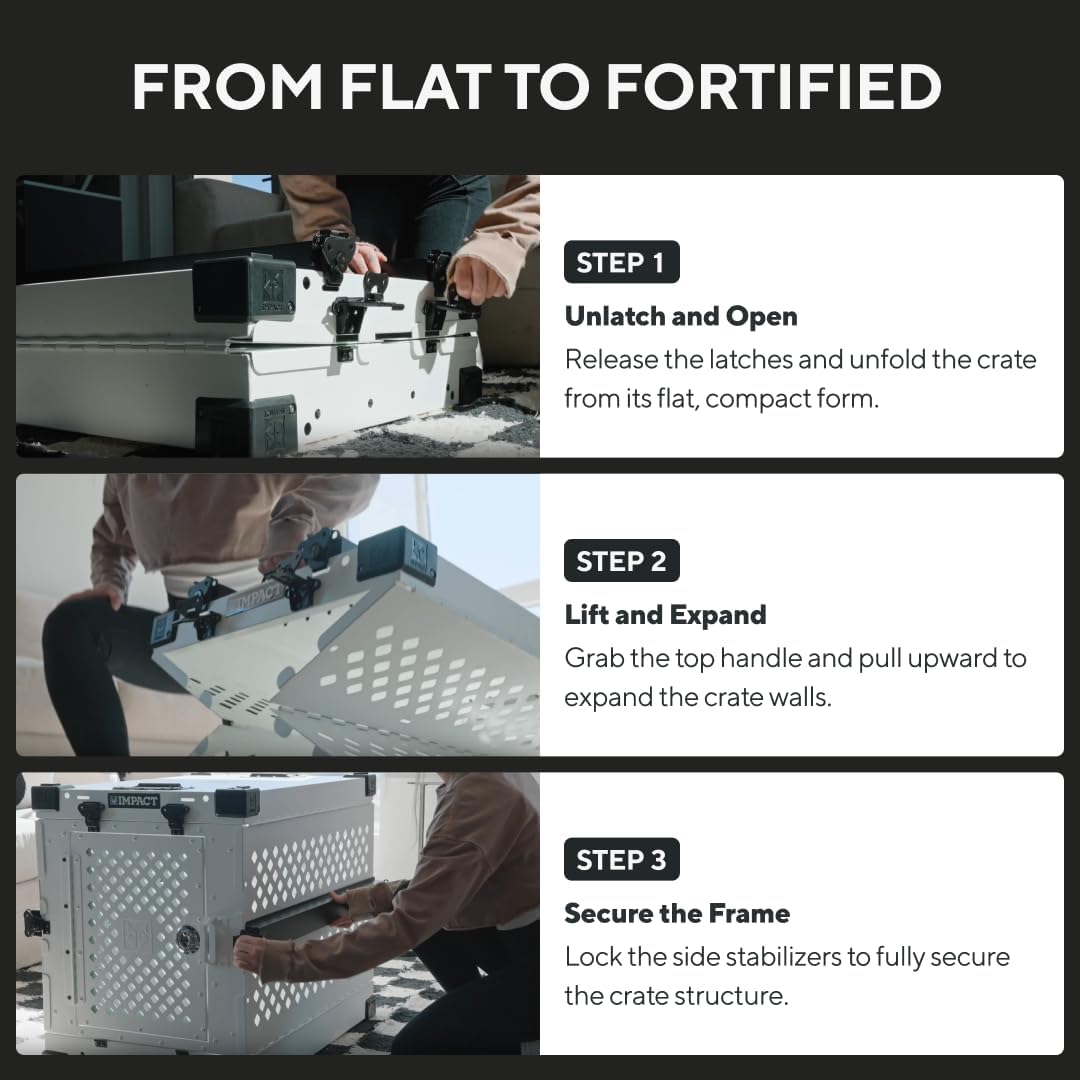 Impact Collapsible Dog Crate - Foldable Hard Crate for XXL Dogs - Heavy Duty Travel Kennel with Powder-Coated Aluminum - Quick Setup for Indoor & Outdoor (White, 48" (48" L x 27" W x 33" H))