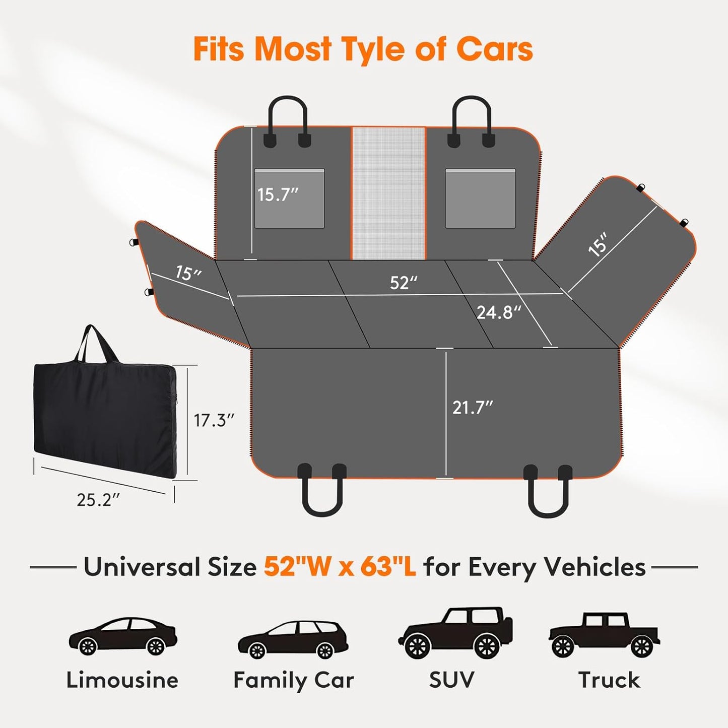 MIXJOY Back Seat Extender for Dogs, Hard Bottom Dog Car Seat Cover for Back Seat Protector, Waterproof Dogs Backseat Cover for Car, Foldable Dog Hammock for Car Travel Accessories, Black