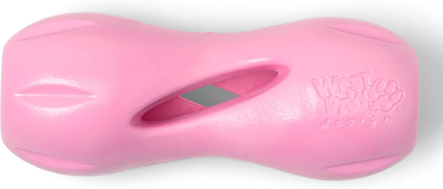 WEST PAW Zogoflex Qwizl Dog Puzzle Treat Toy – Interactive Chewing for Dogs – Dispenses Pet Treats – Brightly-Colored Dog Enrichment Toy for Aggressive Chewers, Fetch, Catch, Large 6.5", Bubblegum