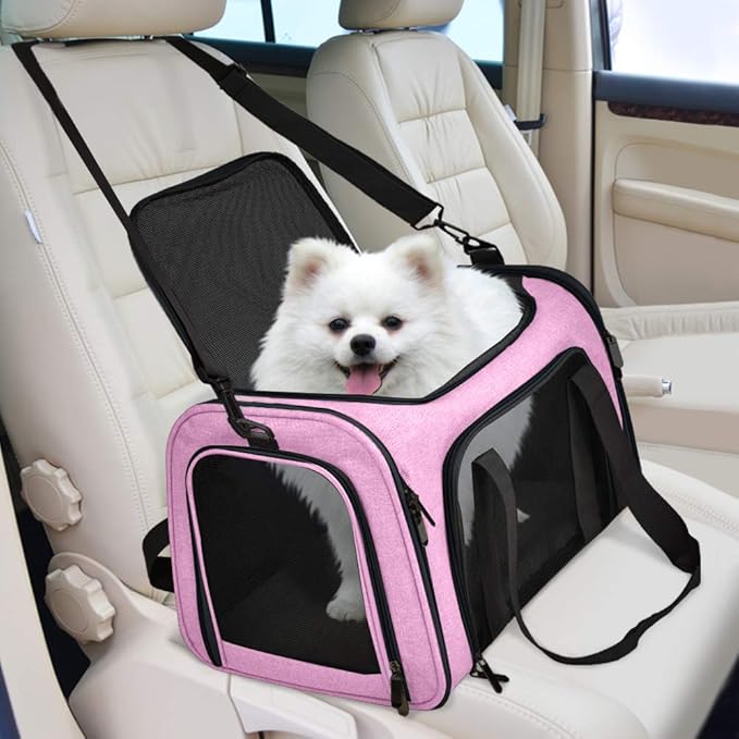 Large Cat Carriers Dog Carrier Pet Carrier for Large Cats Dogs Puppies up to 25Lbs, Big Dog Carrier Soft Sided, Collapsible Travel Puppy Carrier - Large - Pink